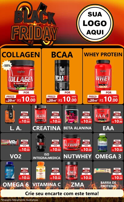 Modelo de Encarte para Encarte Grande com o tema Black Friday para Suplementos alimentares