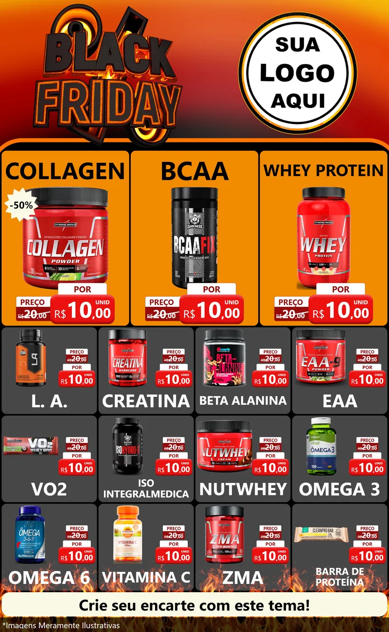 Modelo de Encarte para Encarte Grande com o tema Black Friday para Suplementos alimentares