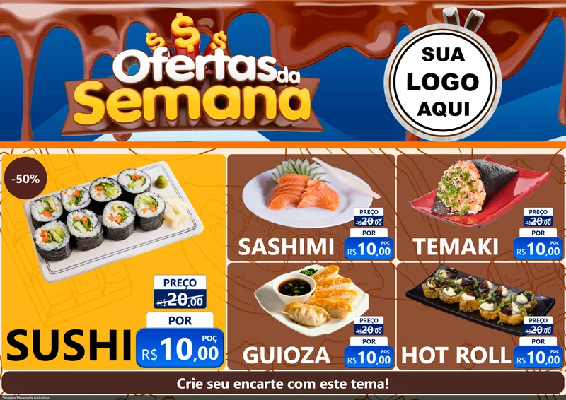 Modelo de Encarte para Encarte A4 Horizontal com o tema Ofertas da Semana - Páscoa para Comida japonesa