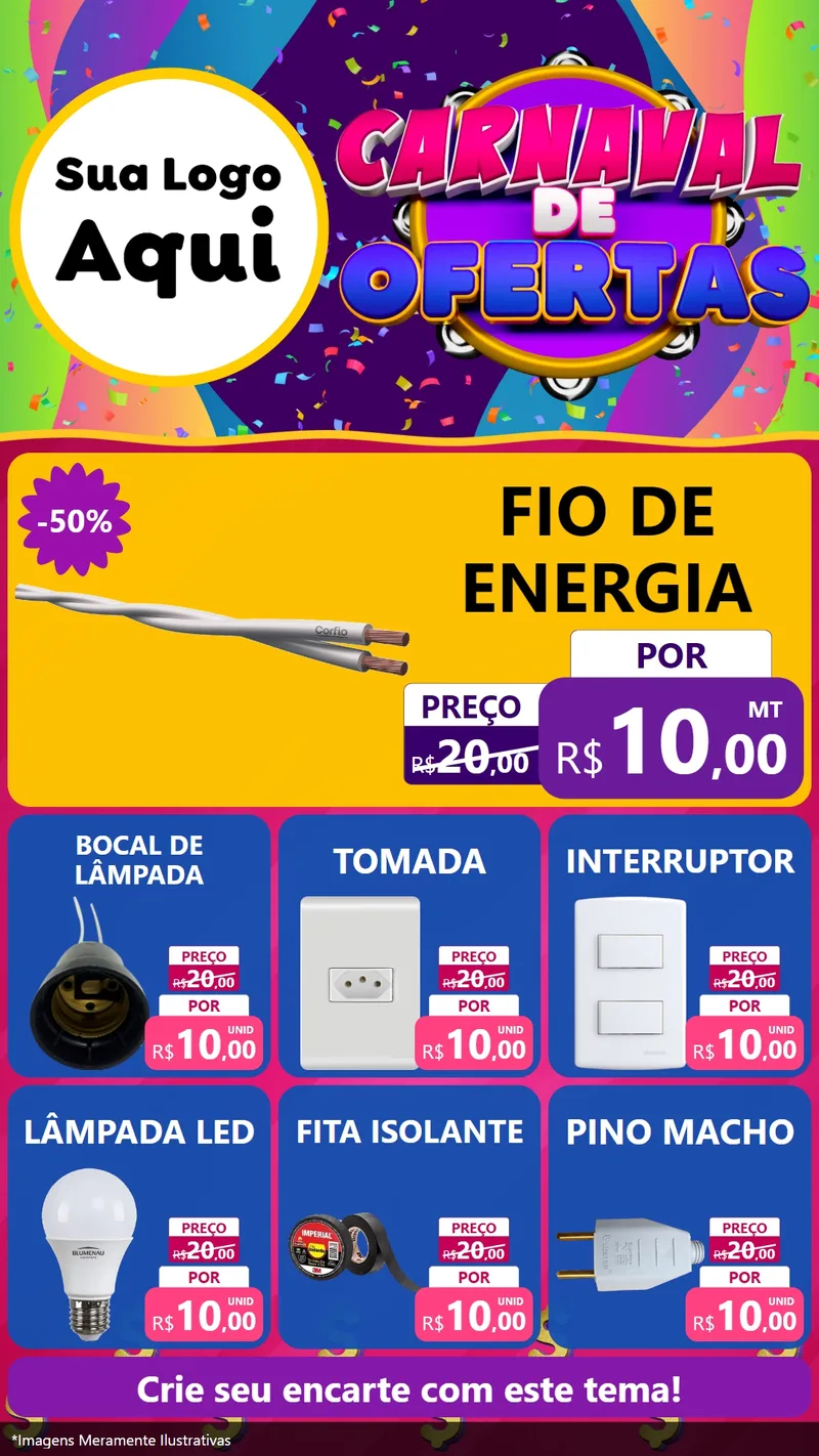 Modelo de Rede Social para Stories com o tema Carnaval de Ofertas para Materiais Elétricos