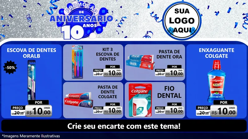 Modelo de TV para TV Horizontal com o tema Promoção de Aniversário - 10 Anos para Higiene Pessoal