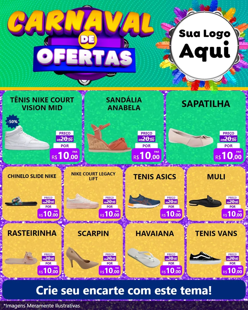 Modelo de Rede Social para Feed Instagram com o tema Carnaval de Ofertas para Calçados