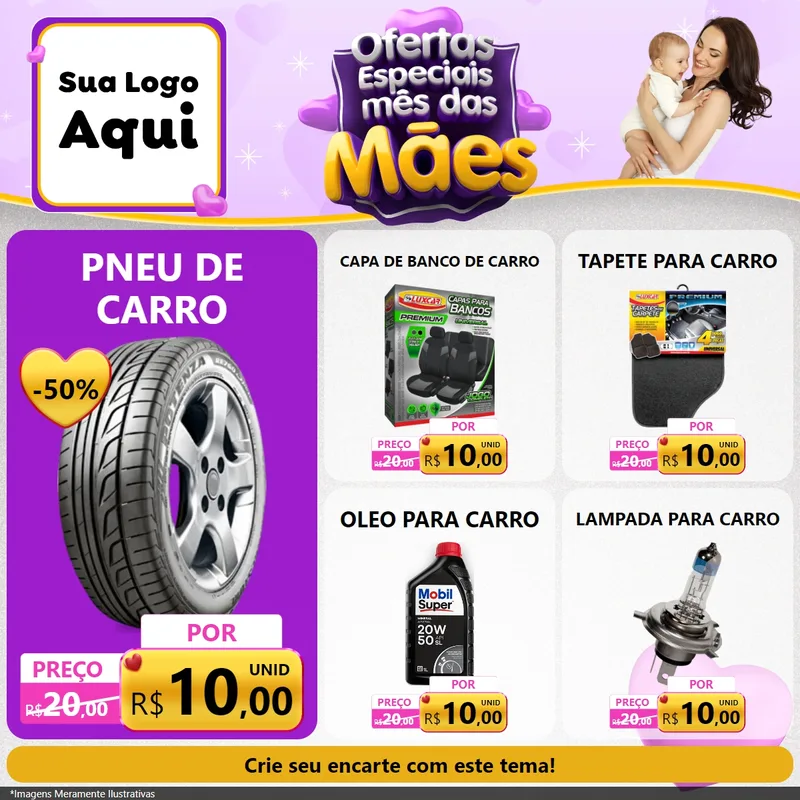 Modelo de Rede Social para Feed Facebook com o tema Ofertas Especiais - Mês das Mães para Auto peças