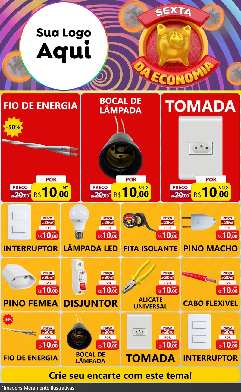 Modelo de Encarte para Encarte Grande com o tema Sexta da Economia para Materiais Elétricos