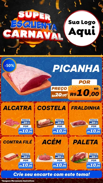 Modelo de Rede Social para Stories com o tema Super Esquenta de Carnaval para Açougue