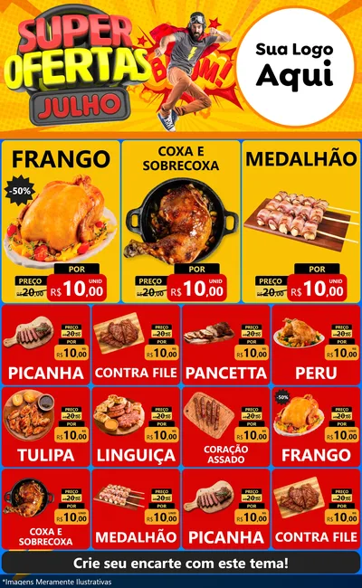 Modelo de Encarte para Encarte Grande com o tema Super Ofertas Julho para Assados