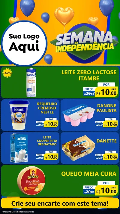 Modelo de TV para TV Vertical com o tema Semana da Independência para Frios e Laticínios