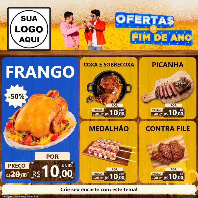 Modelo de Rede Social para Feed Facebook com o tema Ofertas de Fim de Ano para Assados