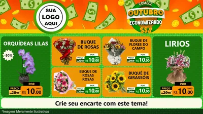 Modelo de TV para TV Horizontal com o tema Comece Outubro Economizando para Floricultura e jardim