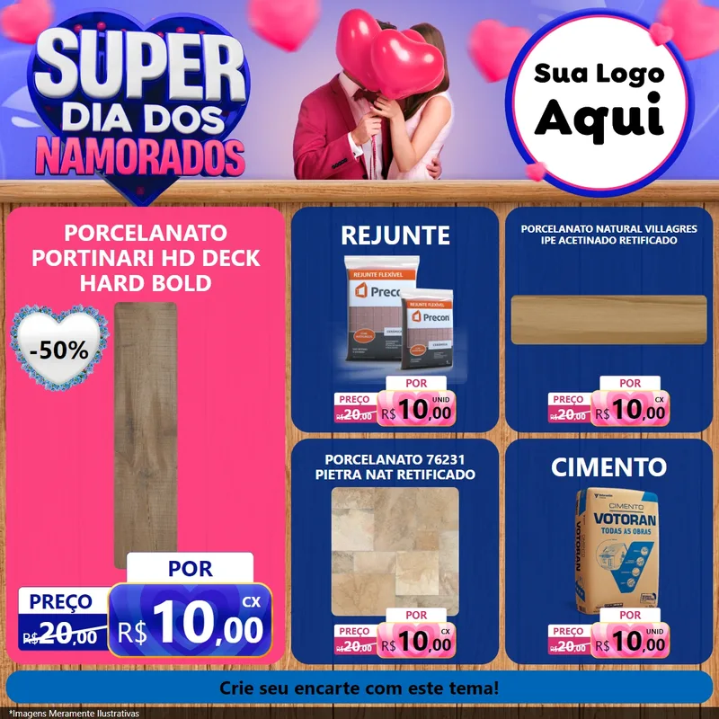 Modelo de Rede Social para Feed Facebook com o tema Super Dia dos Namorados para Pisos e revestimentos