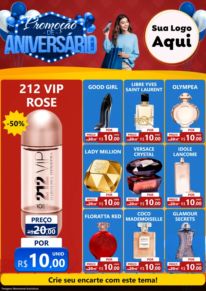 Modelo de Encarte para Encarte A4 Vertical com o tema Promoção de Aniversário para Perfumes