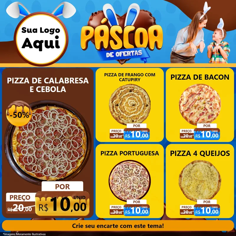 Modelo de Rede Social para Feed Facebook com o tema Páscoa de Ofertas para Pizzaria