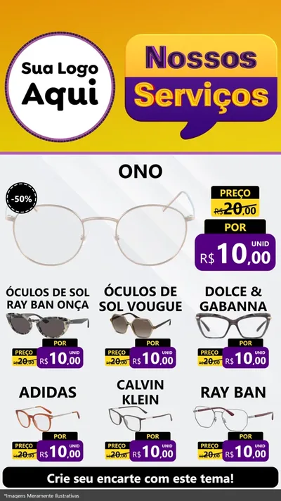 Modelo de Rede Social para Stories com o tema Nossos Serviços para Óticas