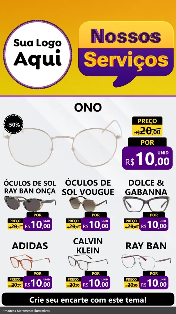 Modelo de Rede Social para Stories com o tema Nossos Serviços para Óticas