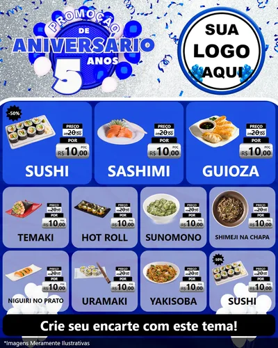 Modelo de Rede Social para Feed Instagram com o tema Promoção de Aniversário - 5 Anos para Comida japonesa
