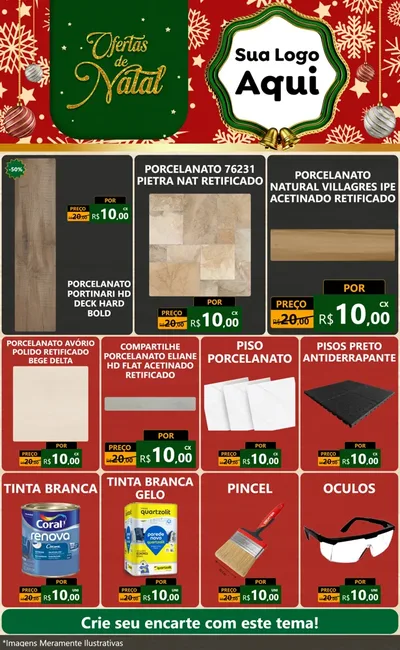 Modelo de Encarte para Encarte Grande com o tema Natal de Ofertas para Pisos e revestimentos