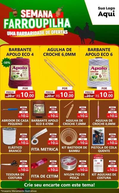 Modelo de Encarte para Encarte Grande com o tema Semana Farroupilha - Uma Barbaridade de Ofertas para Armarinho e Aviamentos