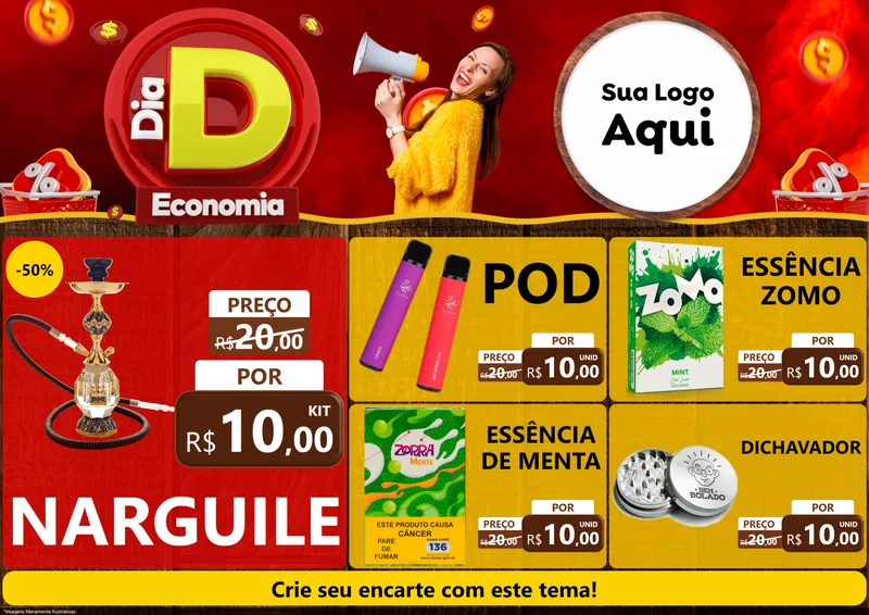 Modelo de Encarte para Encarte A4 Horizontal com o tema Dia D Economia para Tabacaria