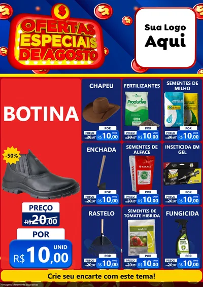 Modelo de Encarte para Encarte A4 Vertical com o tema Ofertas Especiais de Agosto para Agropecuária