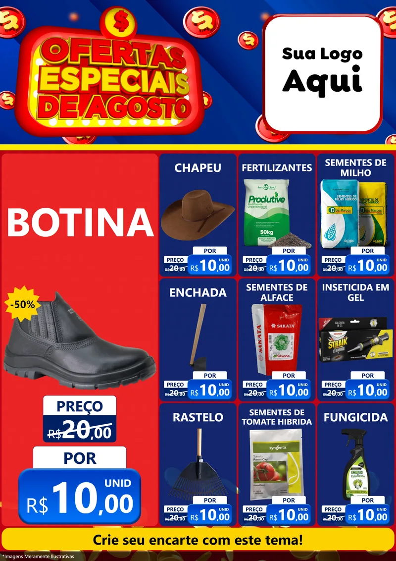 Modelo de Encarte para Encarte A4 Vertical com o tema Ofertas Especiais de Agosto para Agropecuária