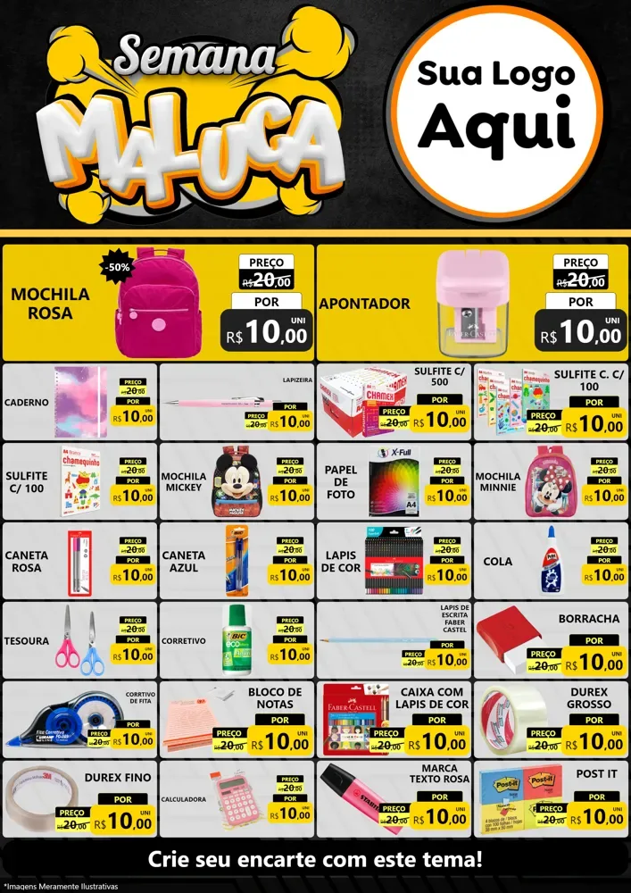 Modelo de Encarte para Encarte A4 Vertical com o tema Semana Maluca para Papelaria