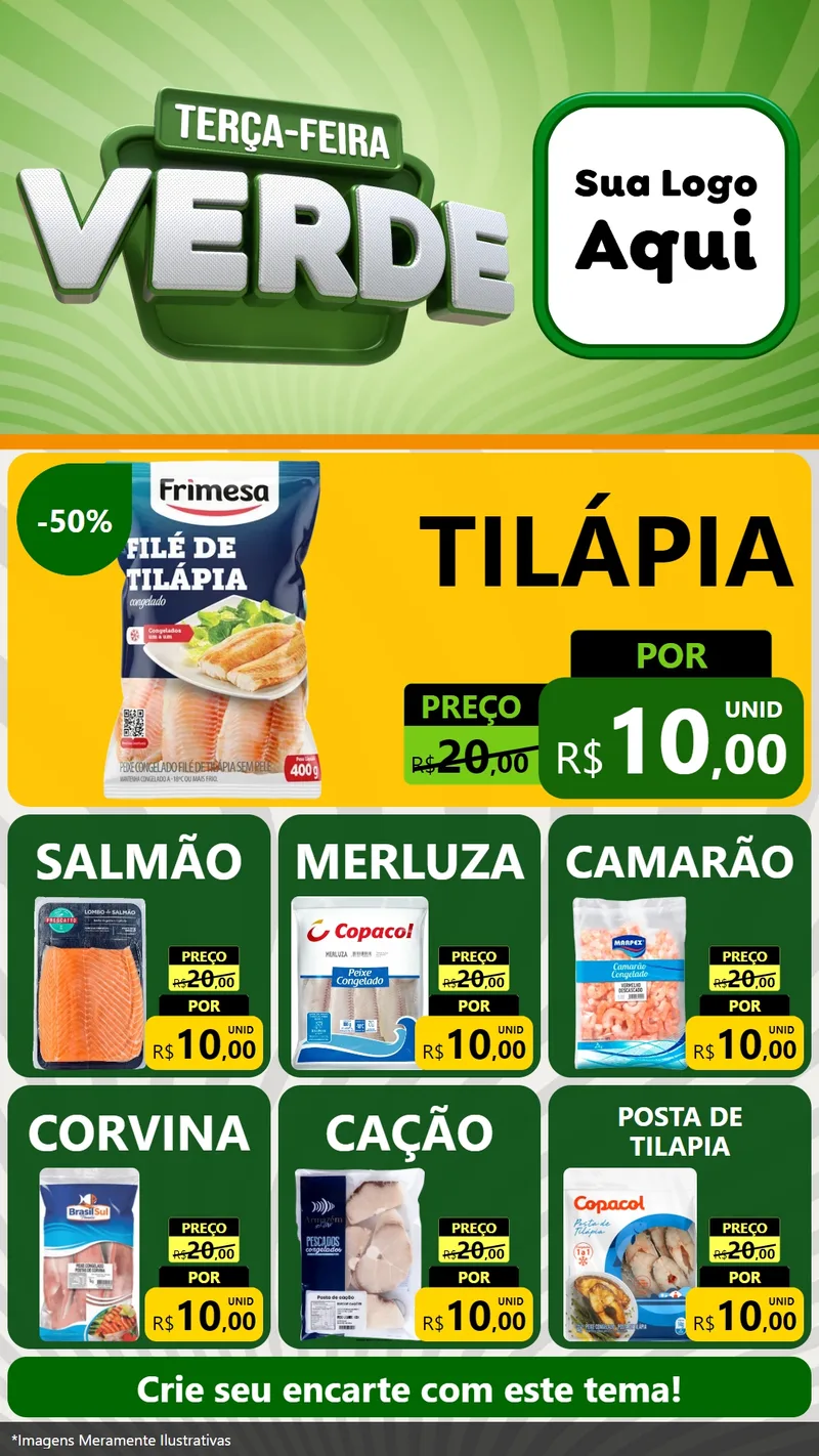 Modelo de Rede Social para Stories com o tema Terça - Feira Verde para Peixaria