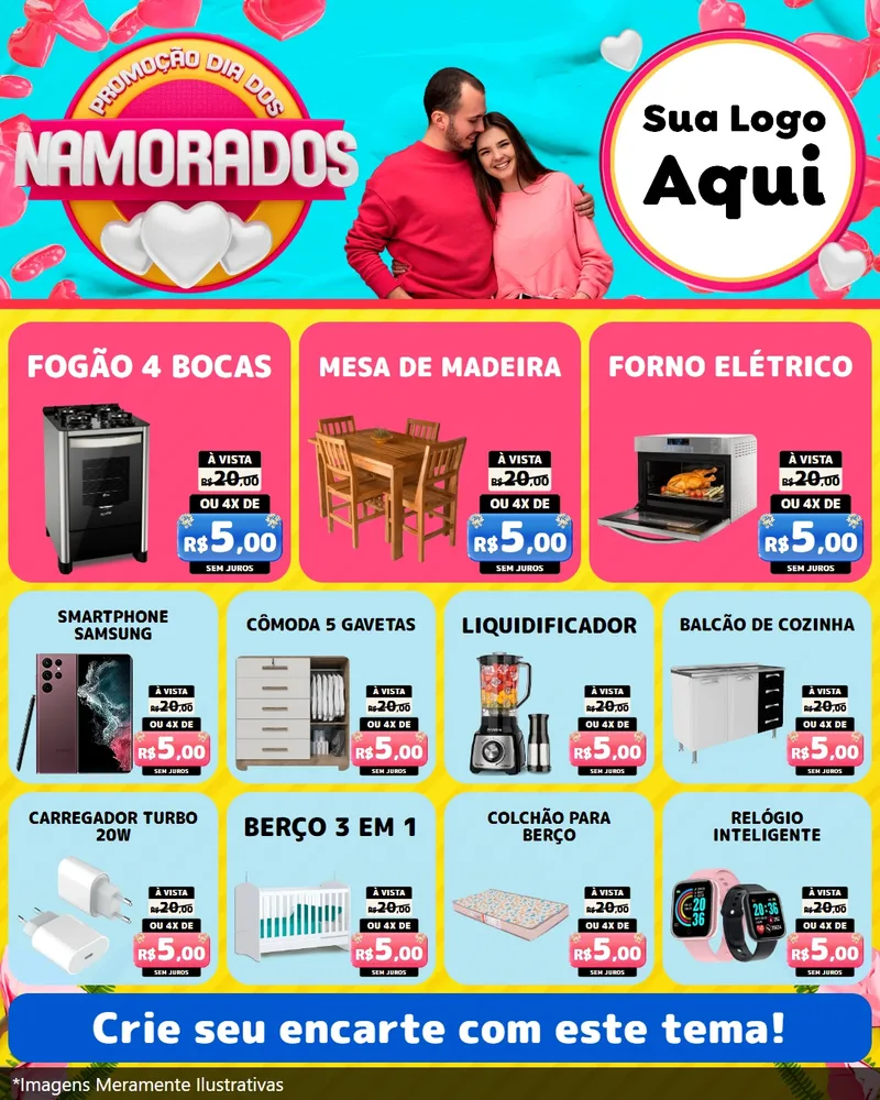 Modelo de Rede Social para Feed Instagram com o tema Promoção Dia dos Namorados para Móveis e Eletro