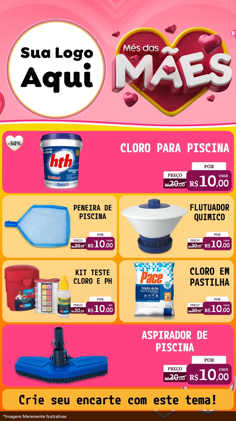 Modelo de TV para TV Vertical com o tema Mês das Mães para Produtos para Piscina