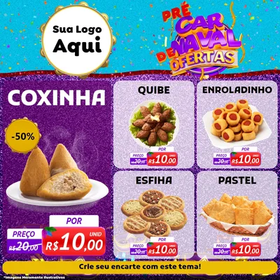 Modelo de Rede Social para Feed Facebook com o tema Pré Carnaval de Ofertas para Salgadaria