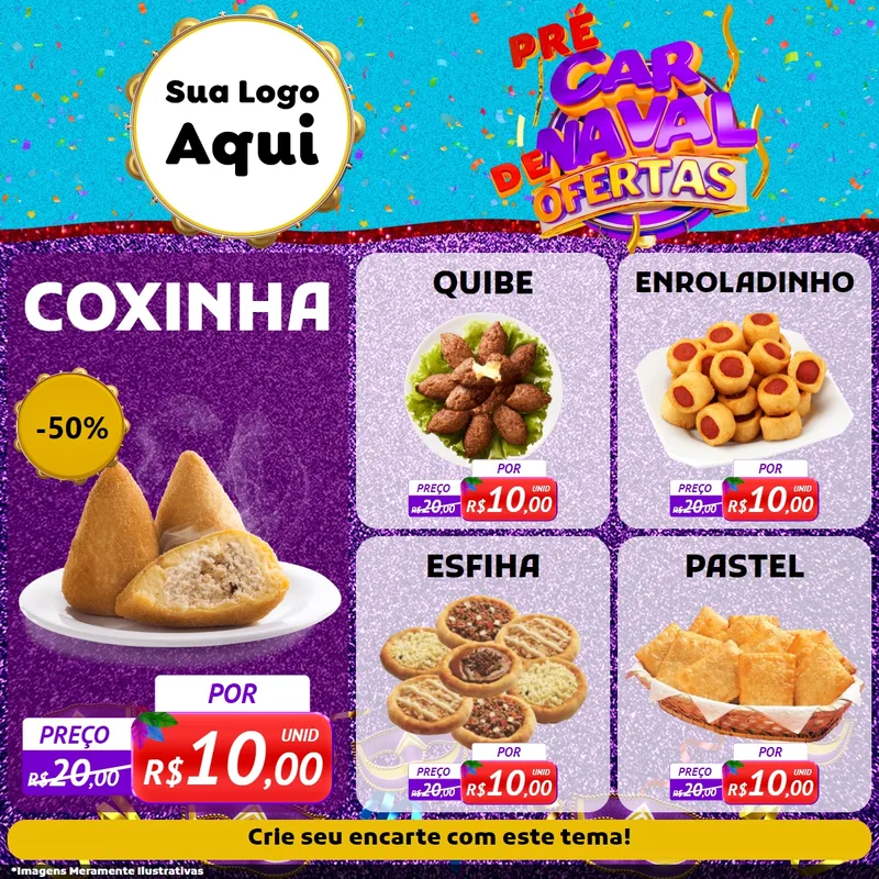 Modelo de Rede Social para Feed Facebook com o tema Pré Carnaval de Ofertas para Salgadaria