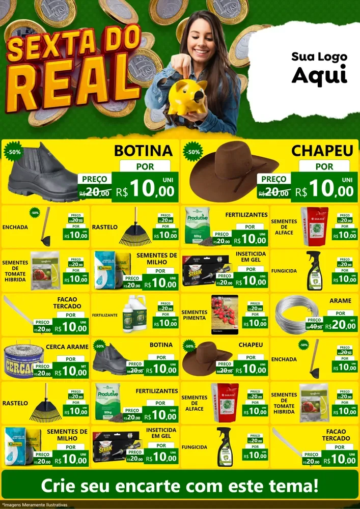 Modelo de Encarte para Encarte A4 Vertical com o tema Sexta do Real para Agropecuária