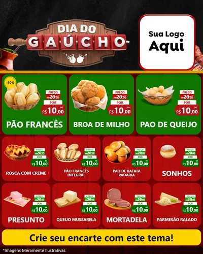 Modelo de Rede Social para Feed Instagram com o tema Dia do Gaúcho para Padaria