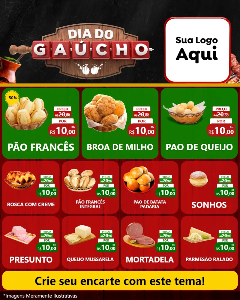 Modelo de Rede Social para Feed Instagram com o tema Dia do Gaúcho para Padaria