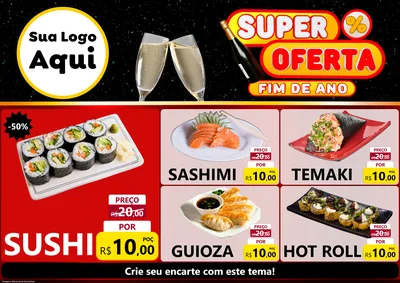 Modelo de Encarte para Encarte A4 Horizontal com o tema Super Oferta Fim de Ano para Comida japonesa