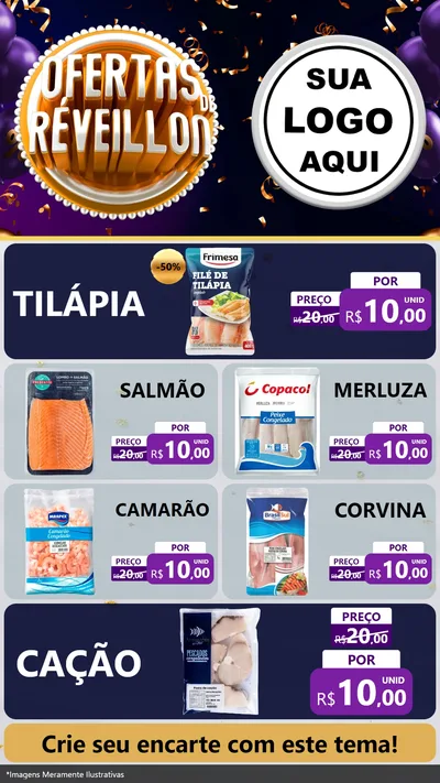 Modelo de TV para TV Vertical com o tema Ofertas de Réveillon para Peixaria