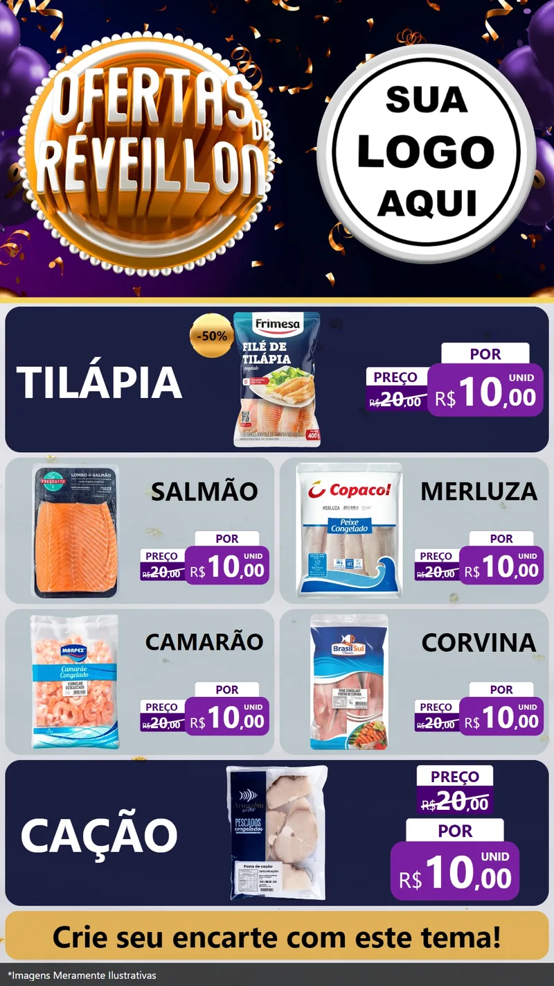 Modelo de TV para TV Vertical com o tema Ofertas de Réveillon para Peixaria