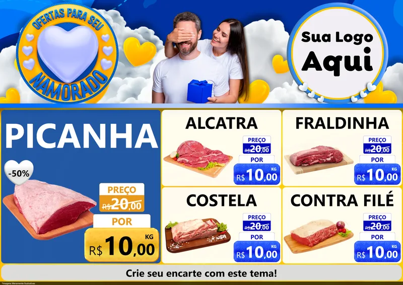 Modelo de Encarte para Encarte A4 Horizontal com o tema Ofertas Para Seu Namorado para Açougue