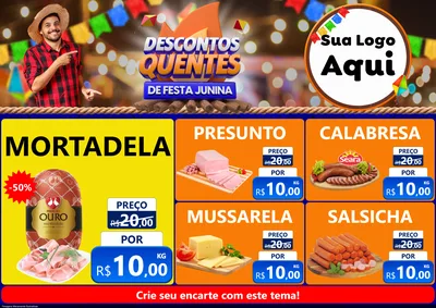 Modelo de Encarte para Encarte A4 Horizontal com o tema Descontos Quentes de Festa Junina para Frios e Laticínios