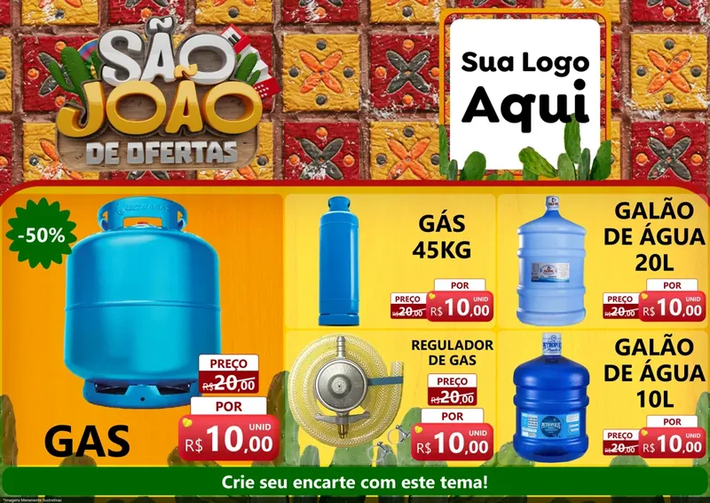 Modelo de Encarte para Encarte A4 Horizontal com o tema São João de Muitas Ofertas - Junina para Água e gás