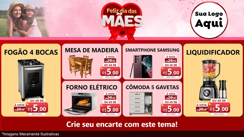 Modelo de TV para TV Horizontal com o tema Feliz Dia Das Mães para Móveis e Eletro