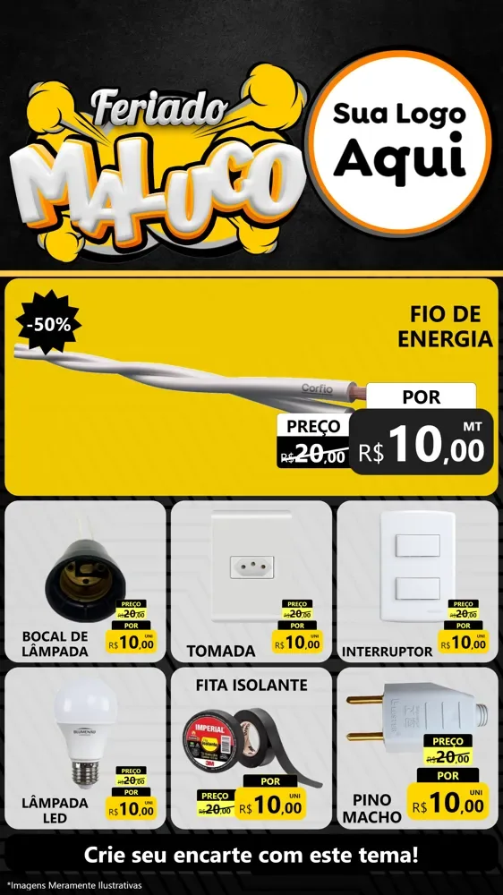 Modelo de Rede Social para Stories com o tema Feriado Maluco para Materiais Elétricos