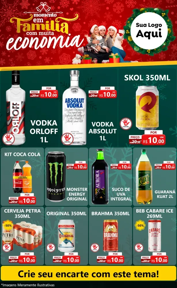 Modelo de Encarte para Encarte Grande com o tema Momento em Família (Natal) para Distribuidora de bebidas