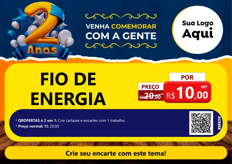 Modelo de Cartaz para Cartaz A4 Horizontal com o tema Aniversário de 2 anos para Materiais Elétricos