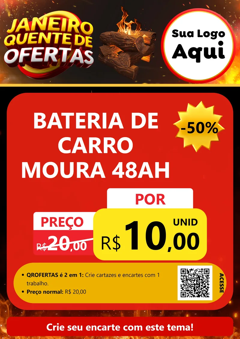 Modelo de Cartaz para Cartaz A4 Vertical com o tema Janeiro Quente de Ofertas para Baterias Elétricas