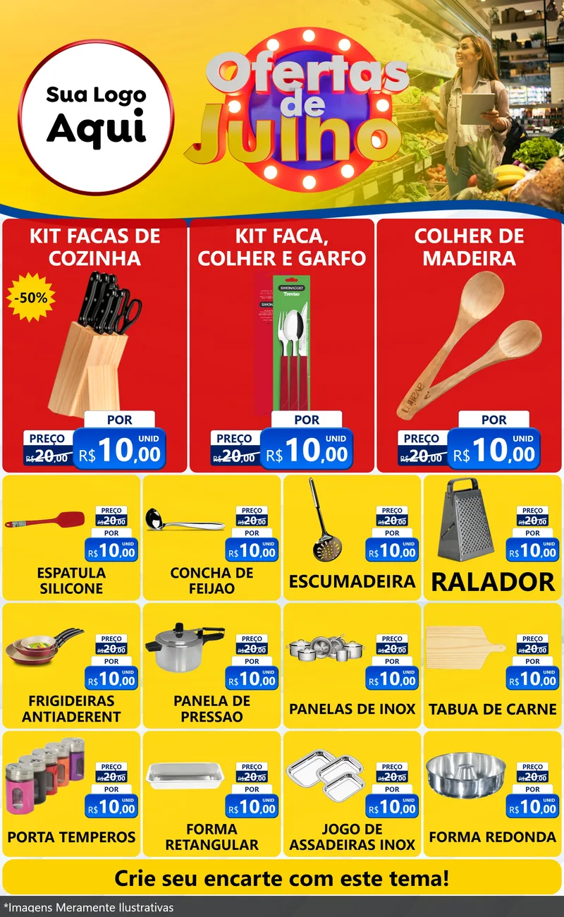 Modelo de Encarte para Encarte Grande com o tema Ofertas de Julho para Utilidades Domésticas