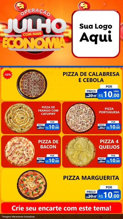 Modelo de TV para TV Vertical com o tema Operação Julho Com Mais Economia para Pizzaria