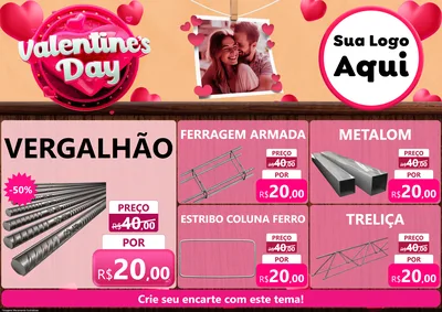 Modelo de Encarte para Encarte A4 Horizontal com o tema Valentine's Day para Ferragens