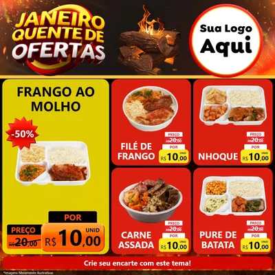 Modelo de Rede Social para Feed Facebook com o tema Janeiro Quente de Ofertas para Restaurante