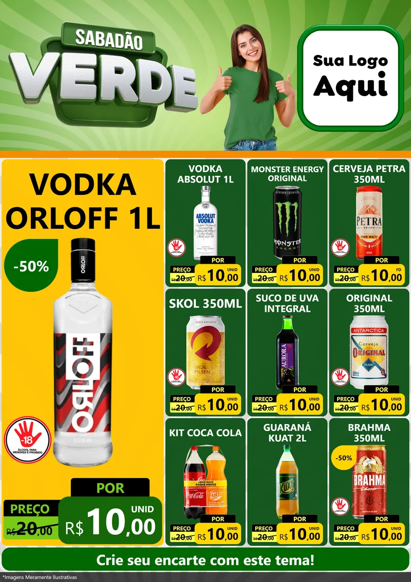 Modelo de Encarte para Encarte A4 Vertical com o tema Sabadão Verde para Distribuidora de bebidas