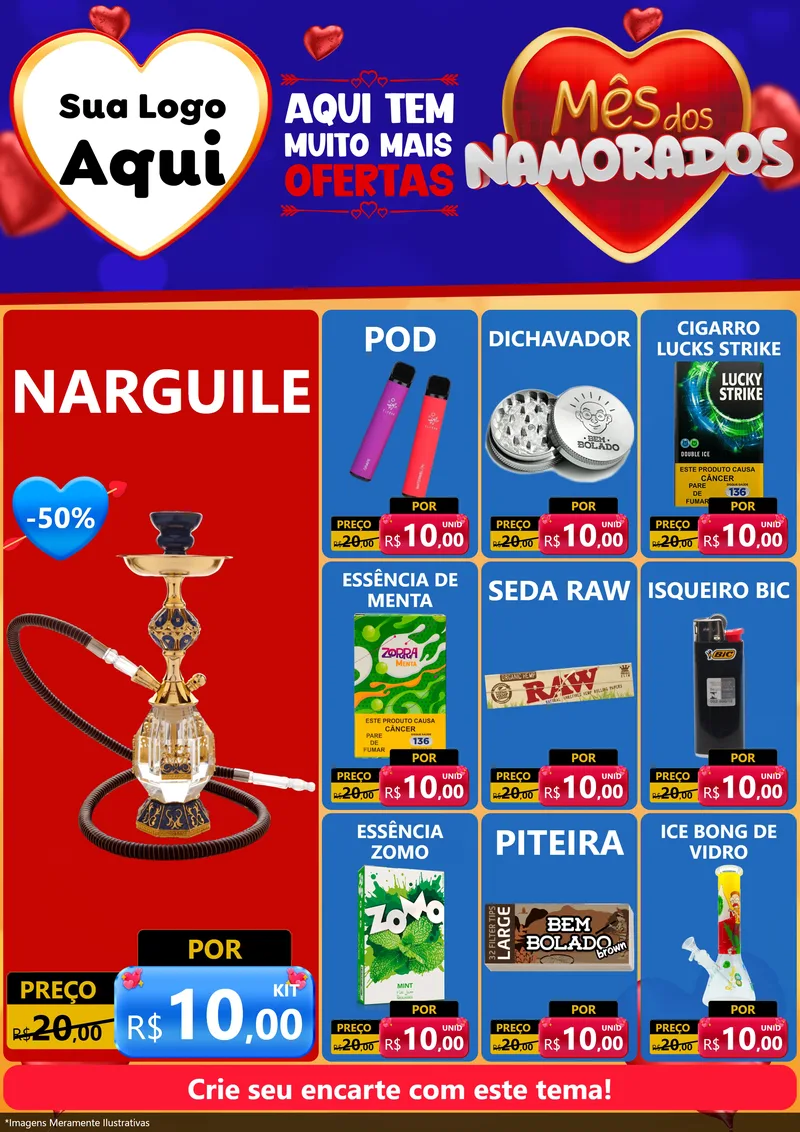Modelo de Encarte para Encarte A4 Vertical com o tema Mês dos Namorados para Tabacaria